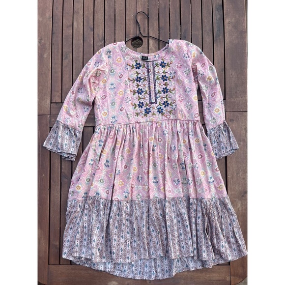 Boho Floral Embroidered 3/4 Sleeve Length Dress – Size L - Picture 2 of 2